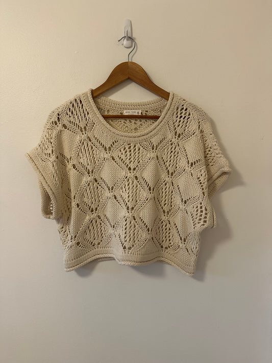 Miss Love Cream Open Knit Cropped Sweater | Size Medium
