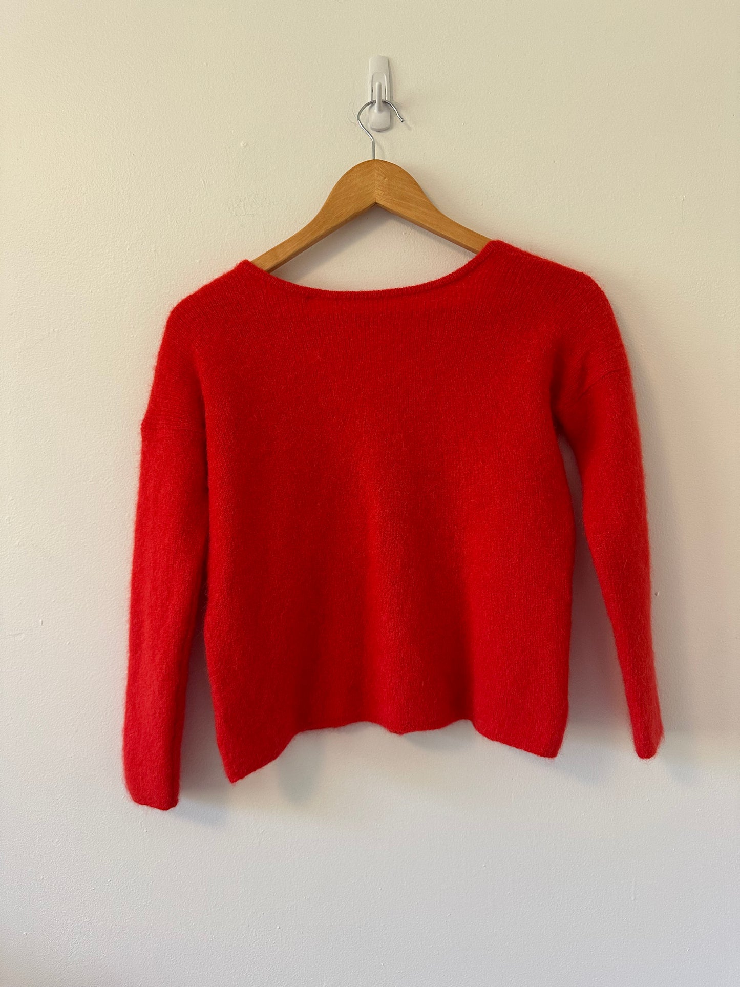 Sezane Barry V-neck Cardigan Sweater in Bright Red Mohair | Size Small