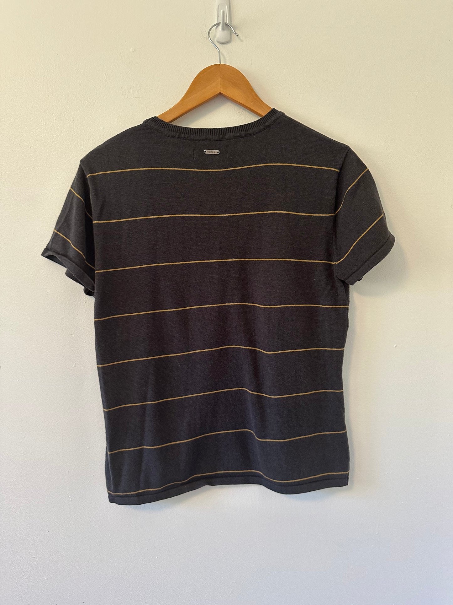 The Normal Brand Charcoal and Mustard Striped Tee | Size Large