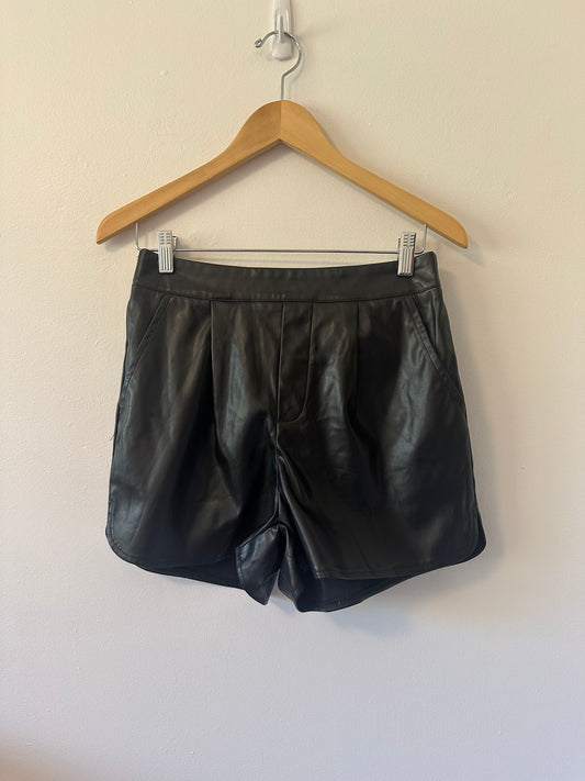 Luvamia High Waist Black Faux Leather Women's Shorts | Size Medium