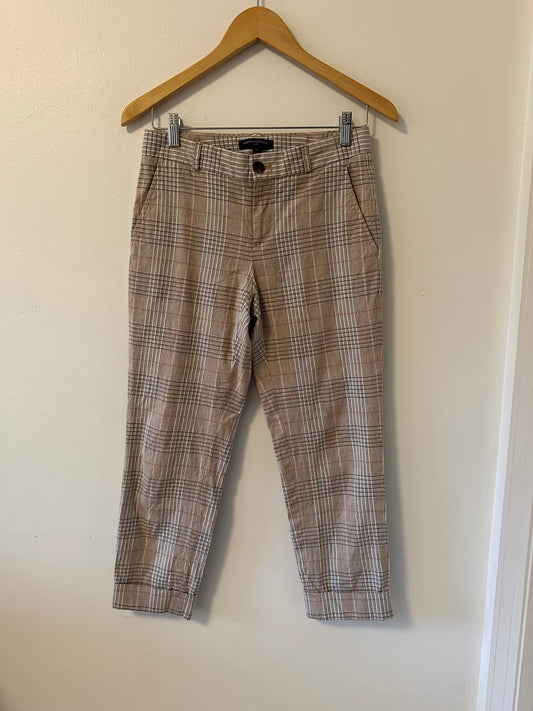 Banana Republic - Linen and Cotton Plaid Ankle Pants in Tan and Gray | Size 2P