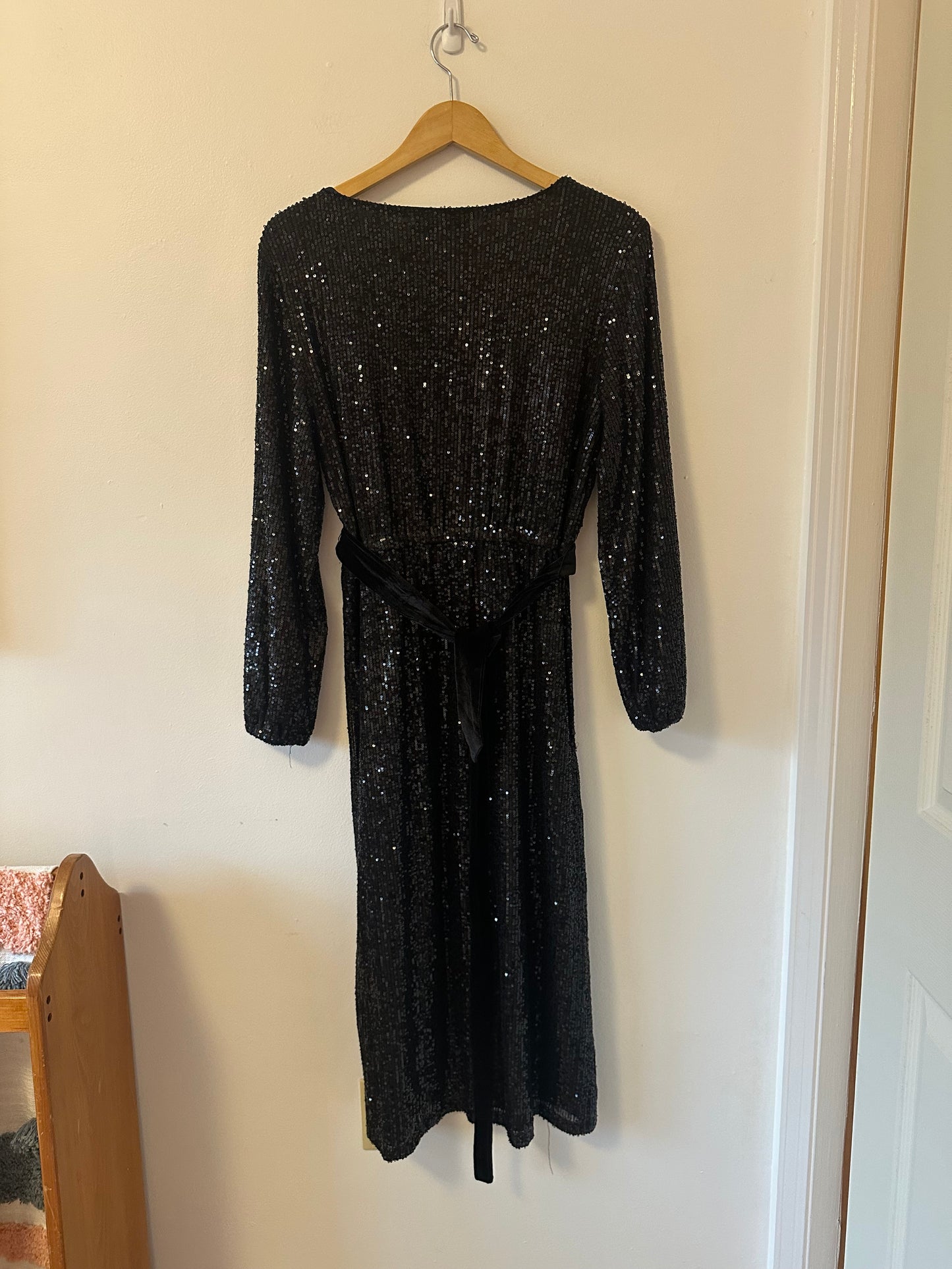 Betsey Johnson Black Sequin Long Sleeve Midi Dress | Size Large