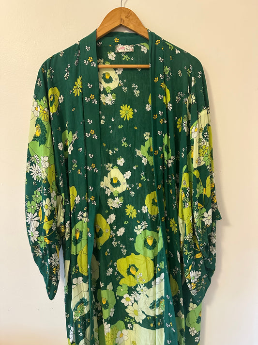 Free People Hidden Hills Floral Green Kimono Robe