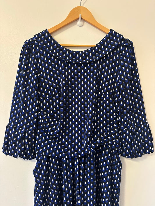 Jolie Moi Roll Collar Shift Dress in Black and Blue | Size 14