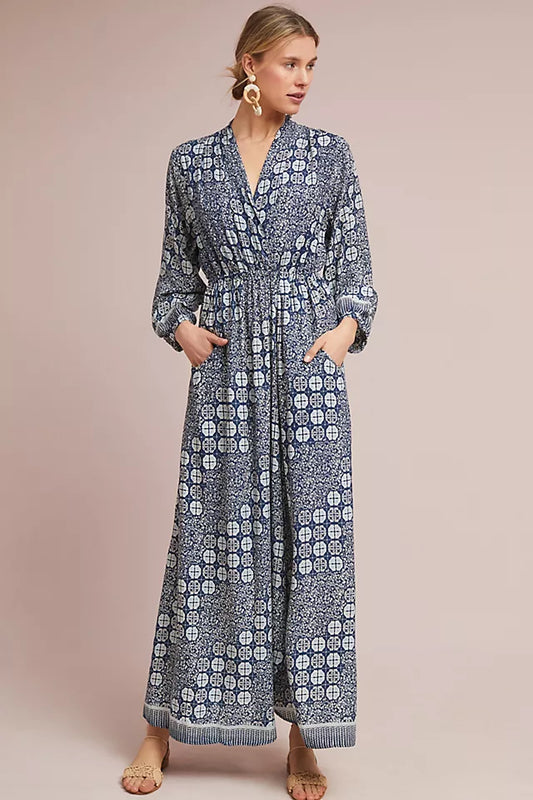 NWT Natalie Martin NAT Nico Navy and White Floral Maxi Dress | Size Small