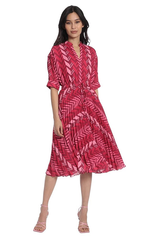 Maggie London Button Placket Bodice Dress with Knee Length Pleated Skirt - Size 8