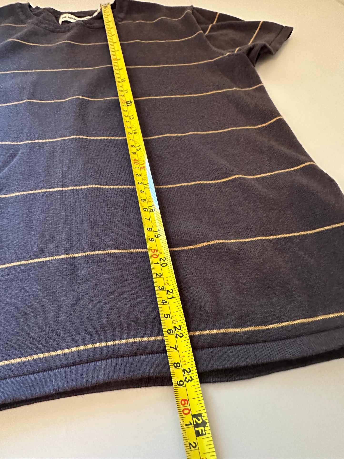 The Normal Brand Charcoal and Mustard Striped Tee | Size Large