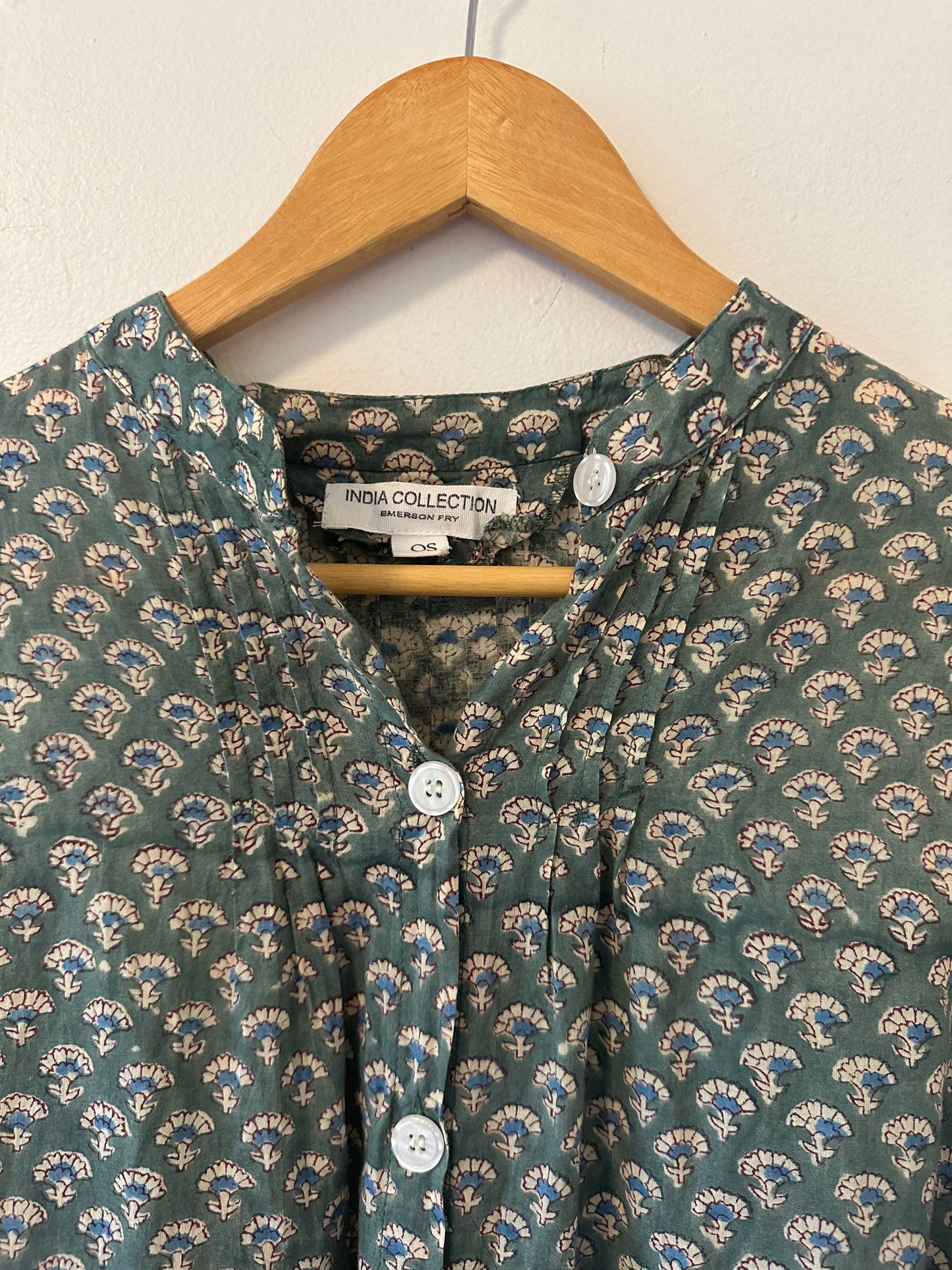 Emerson Fry - Mandarin Collar Top in Day Flowers Juniper Organic | One Size