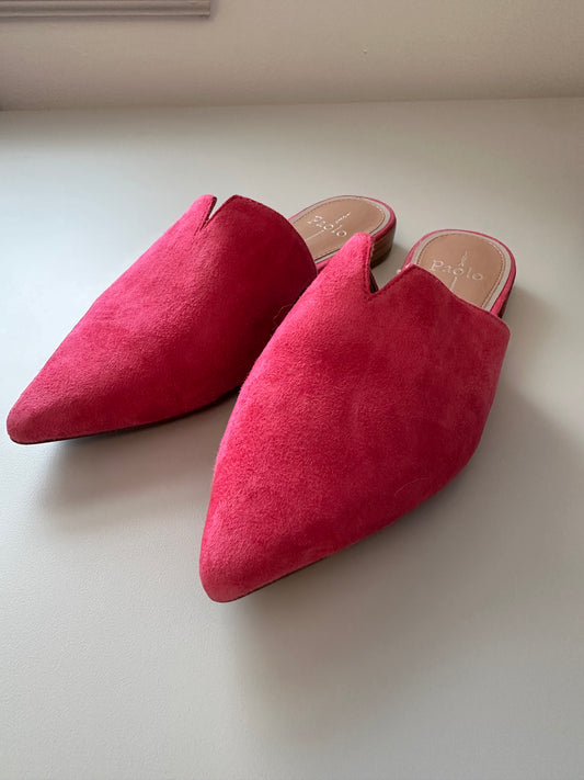 LINEA Paolo Pink Suede Pointed Toe Flat Slip On Mules | Size 8