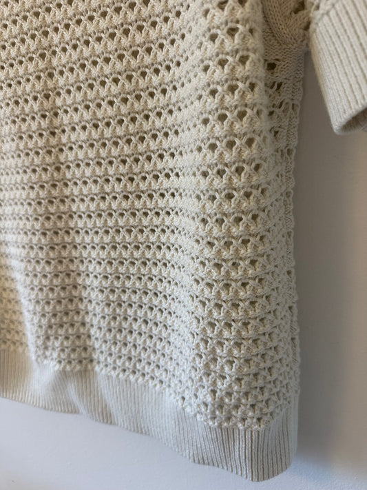 Varley Alva Cream Short Sleeve Knit Sweater Top in Cotton | Size Small