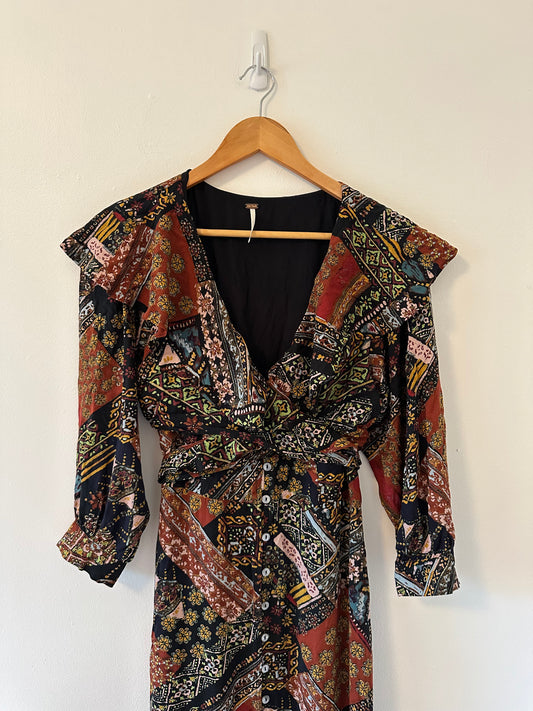 Free People Lennon Multicolor Patchwork Long Sleeve Maxi Dress - Size Medium