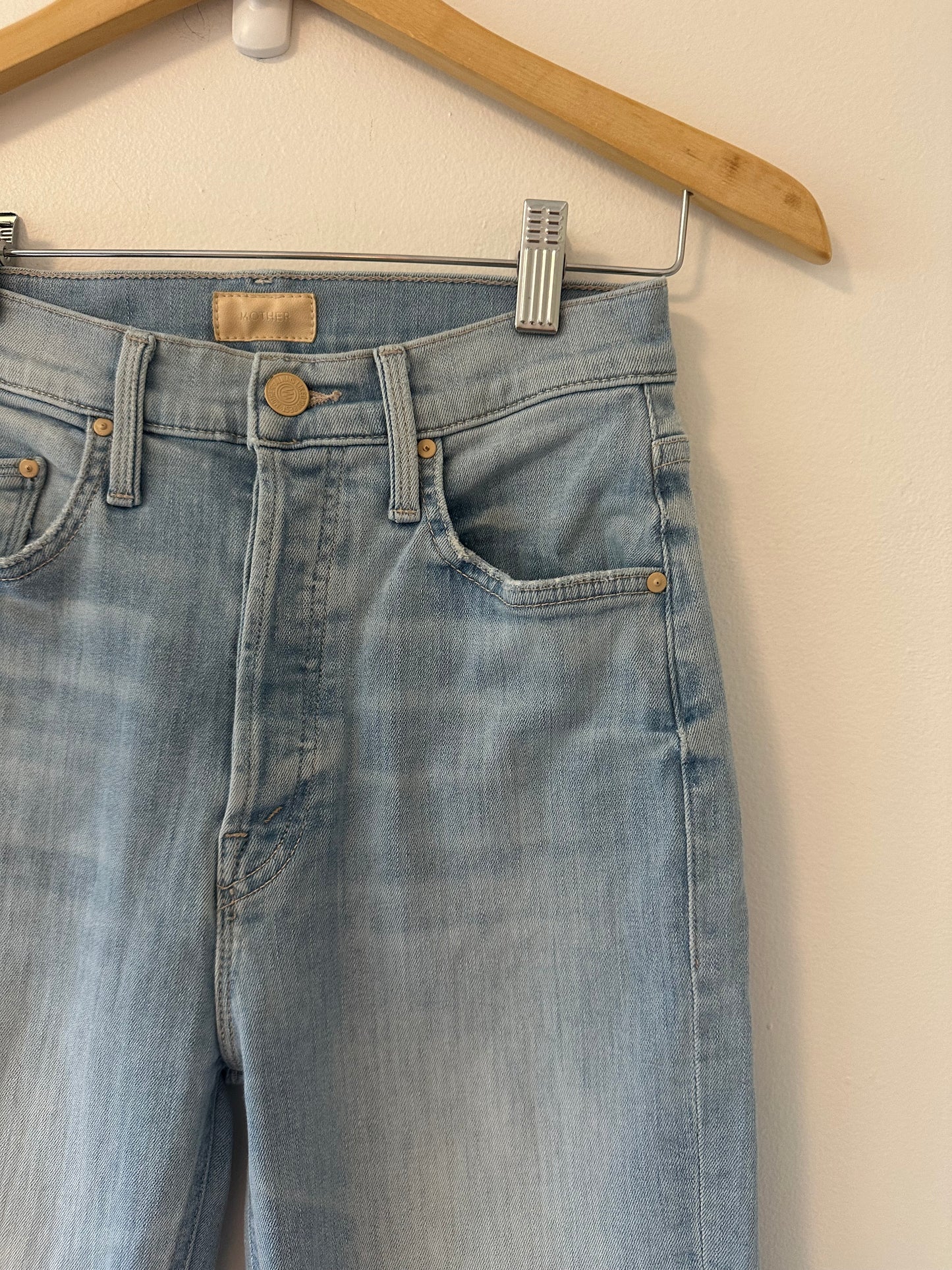 MOTHER The Tripper Ankle Fray Blue Flare Jeans in Island Time - Size 24