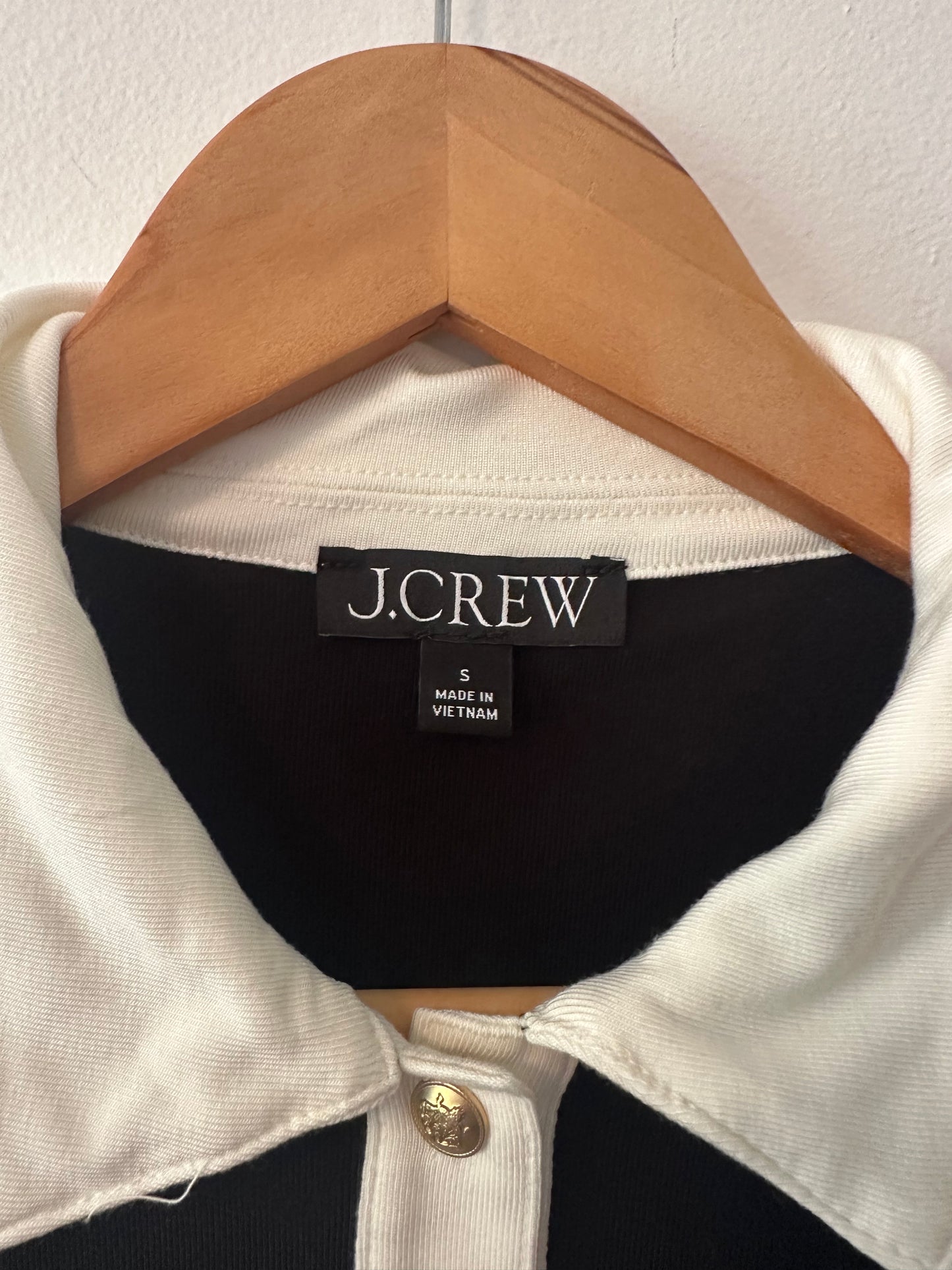 J.Crew Refined Rib Black and White Long Sleeve Polo Shirt | Size Small