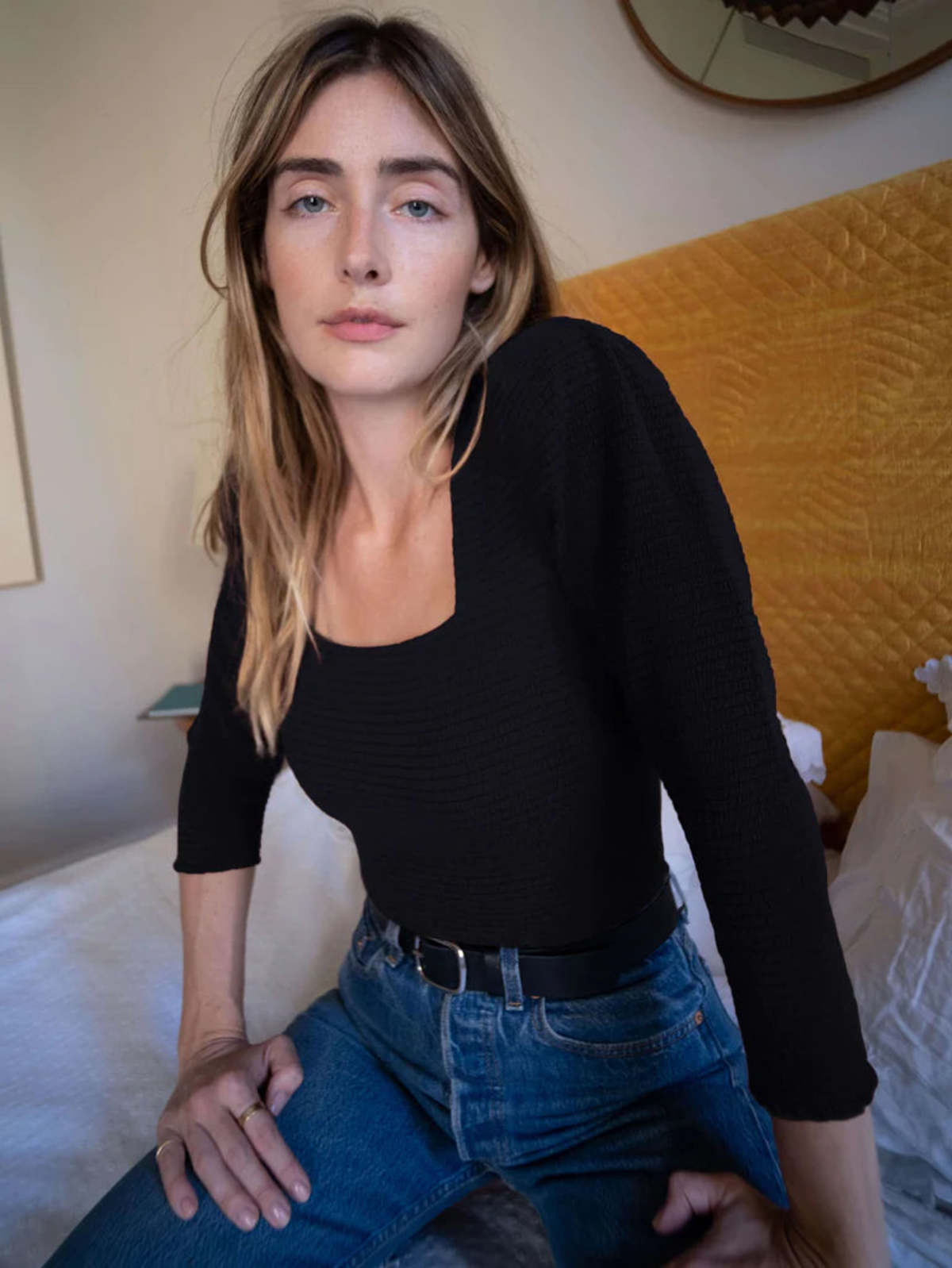 Nation LTD Alexandra Smocked Long Sleeve Top in Black | Size Medium