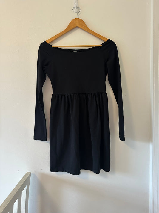 Susana Monaco Black Long Sleeve Boat Neck Mini Dress - Size Small