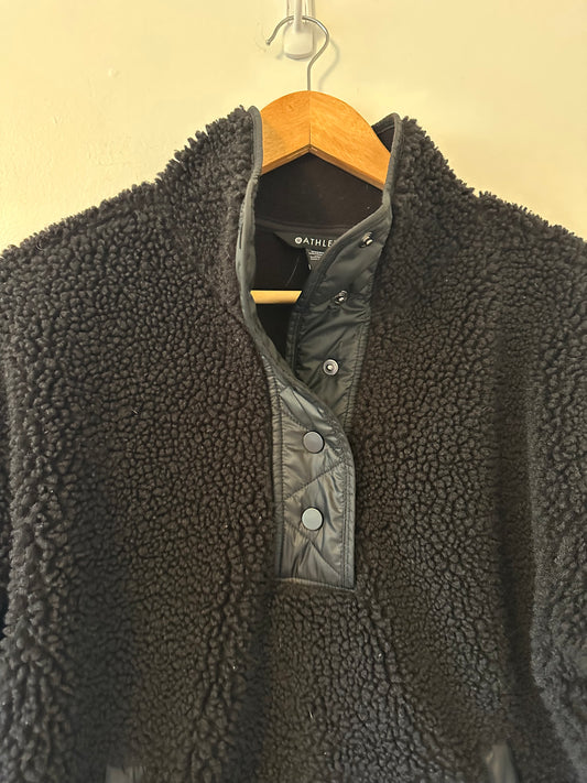 Athleta Cozy Sherpa Snap Black Teddy Jacket | Size Small