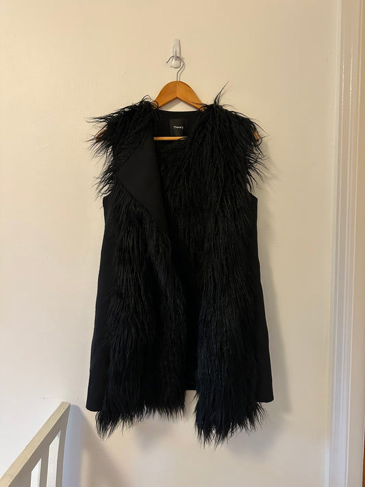 Theory Black Faux Fur Teddy Vest - Size Small