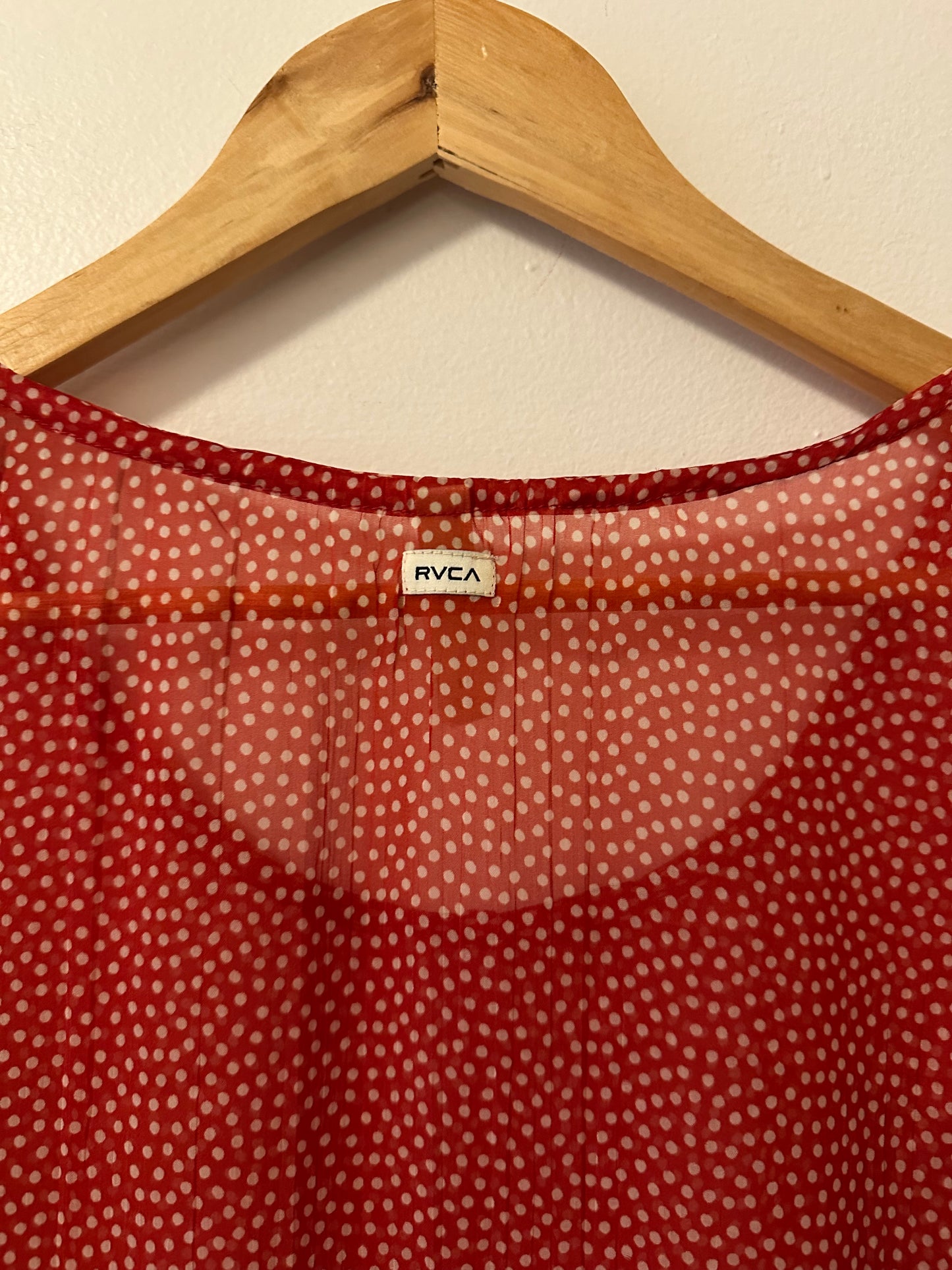 RVCA Red Dotted Sheer Women's Blouse | Size Medium