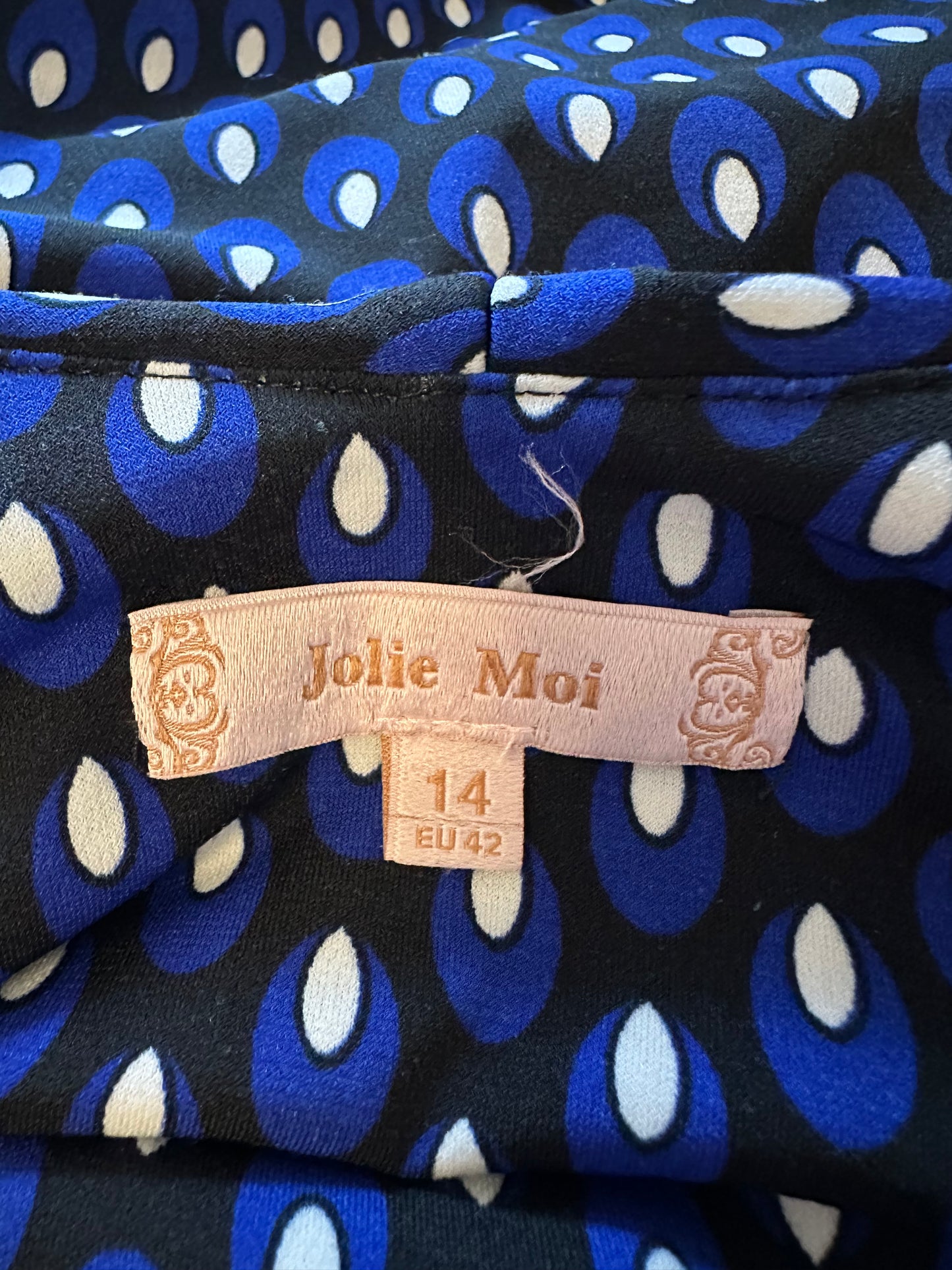 Jolie Moi Roll Collar Shift Dress in Black and Blue | Size 14