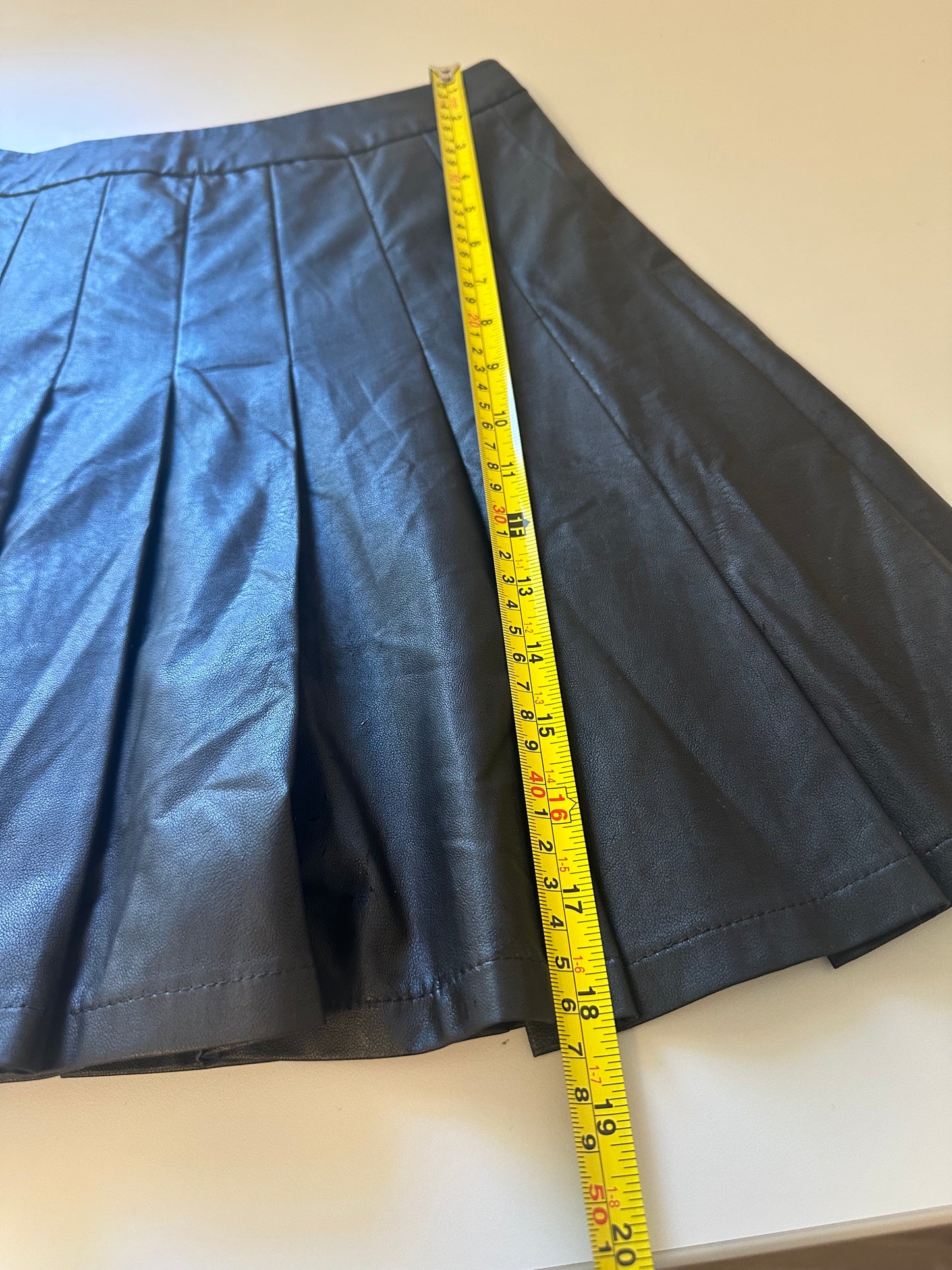 THML Black Faux Leather Pleated Mini Skater Skirt | Size Small