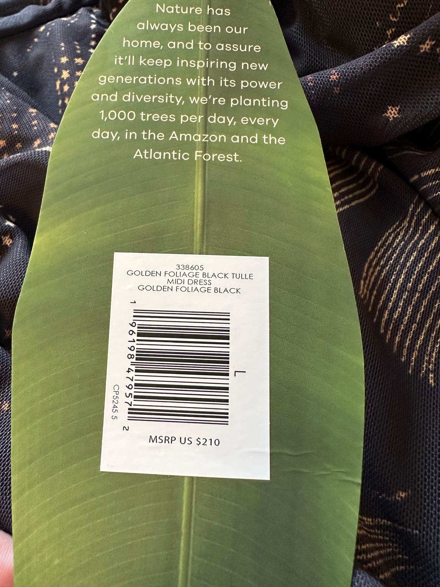 NWT FARM Rio Golden Foliage Long Sleeve Tulle Midi Dress in Black | Size Large