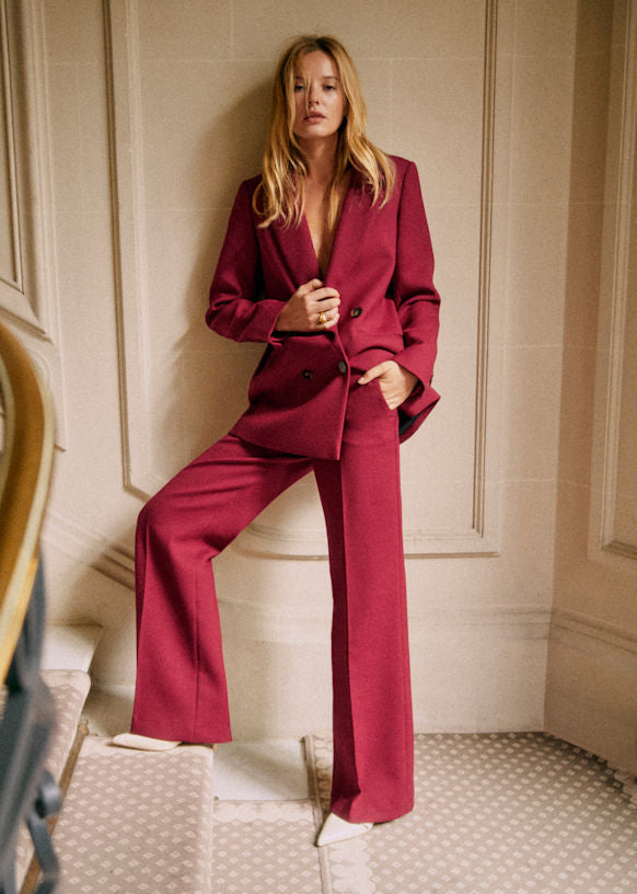 Sezane Marino Trousers in Burgundy - Size 40