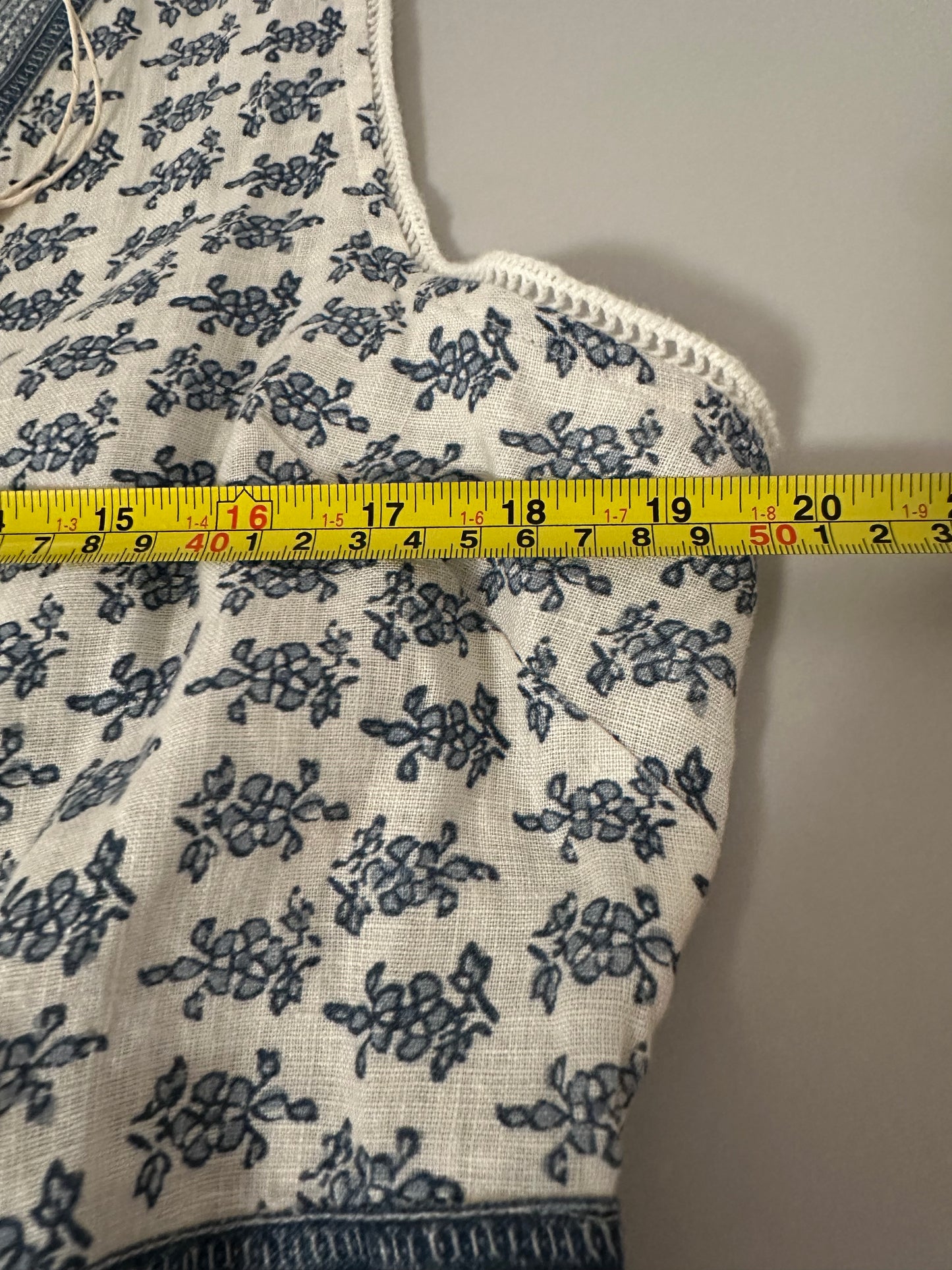 NWT Faherty Macey Blue and White Sleeveless Linen Dress | Size XL