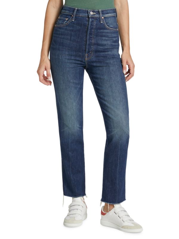Mother Tippy Top Frisky Flood High-Rise Slim Cropped Fray Jeans - Size 24