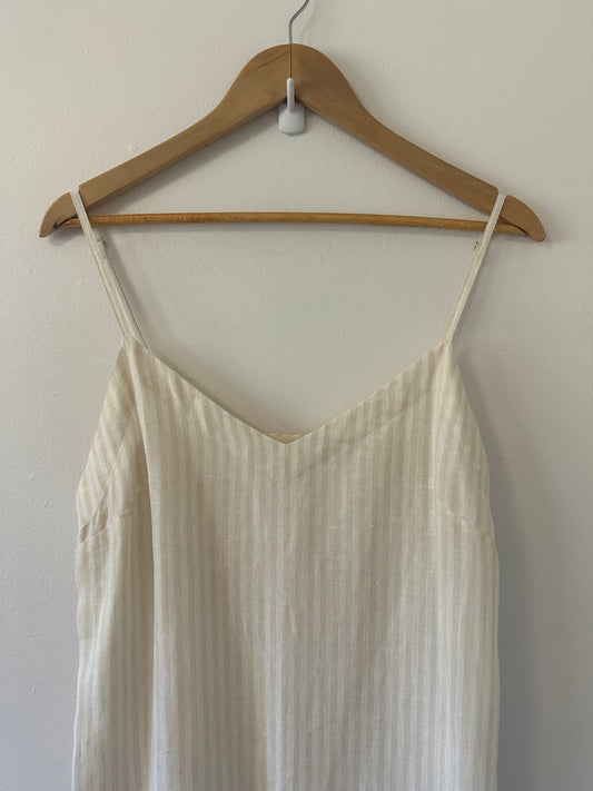 Laude the Label Suri Linen Slip Dress in Oatmilk Stripe | Size Medium/Large