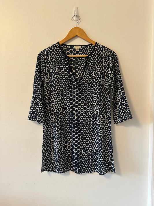 J. Crew - Navy and White Geometric Pattern Tunic Top | Size XXS Petite