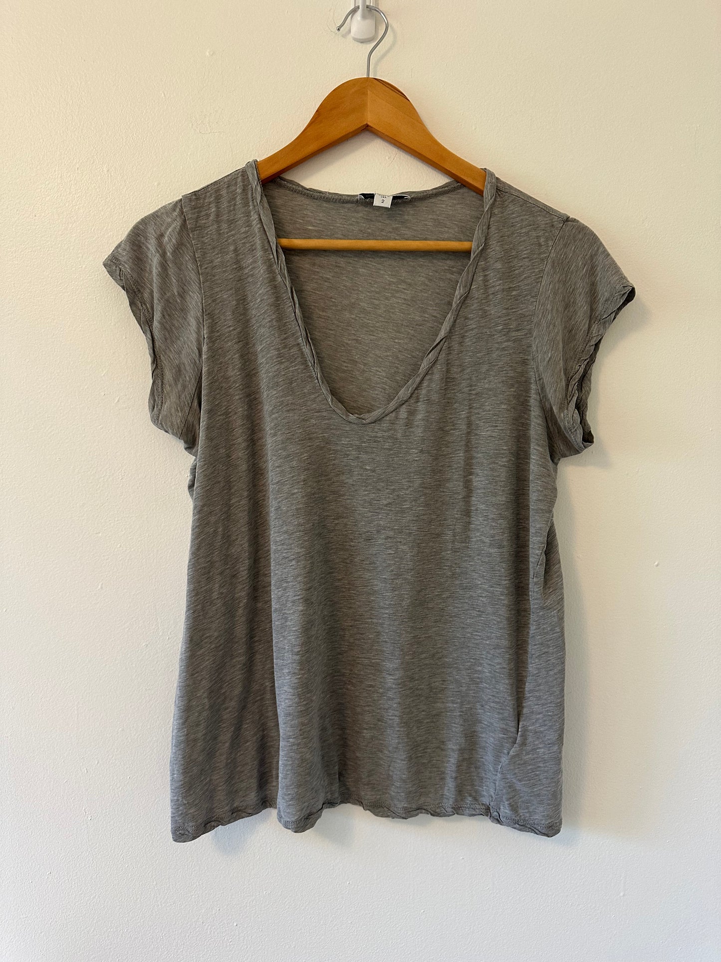 James Perse Gray Twist V-Neck Women's T-Shirt - Size 2