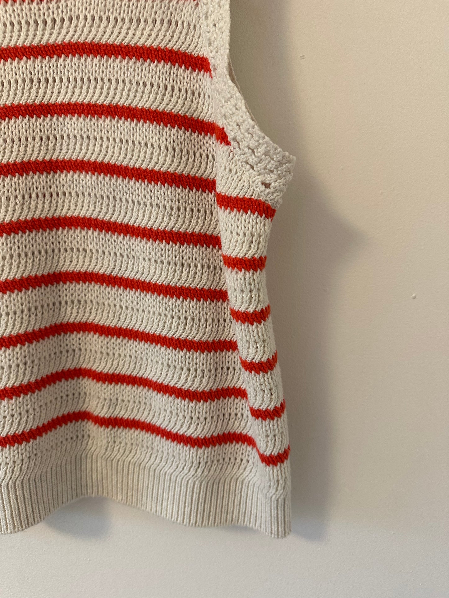 Saltwater LUXE Gaby Sweater Vest Tank Top in Cream and Red Stripe | Size Large