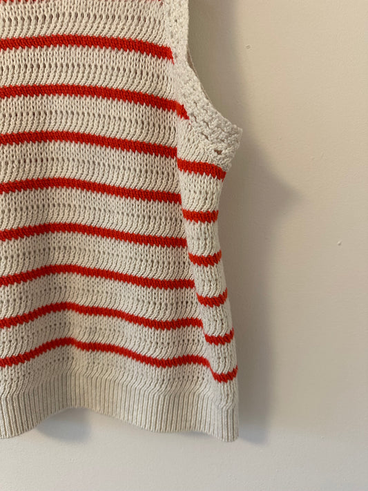 Saltwater LUXE Gaby Sweater Vest Tank Top in Cream and Red Stripe | Size Large