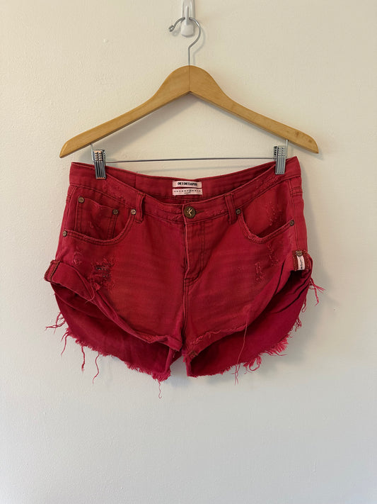 One Teaspoon Red Distressed Bandit Jean Shorts - Size 28