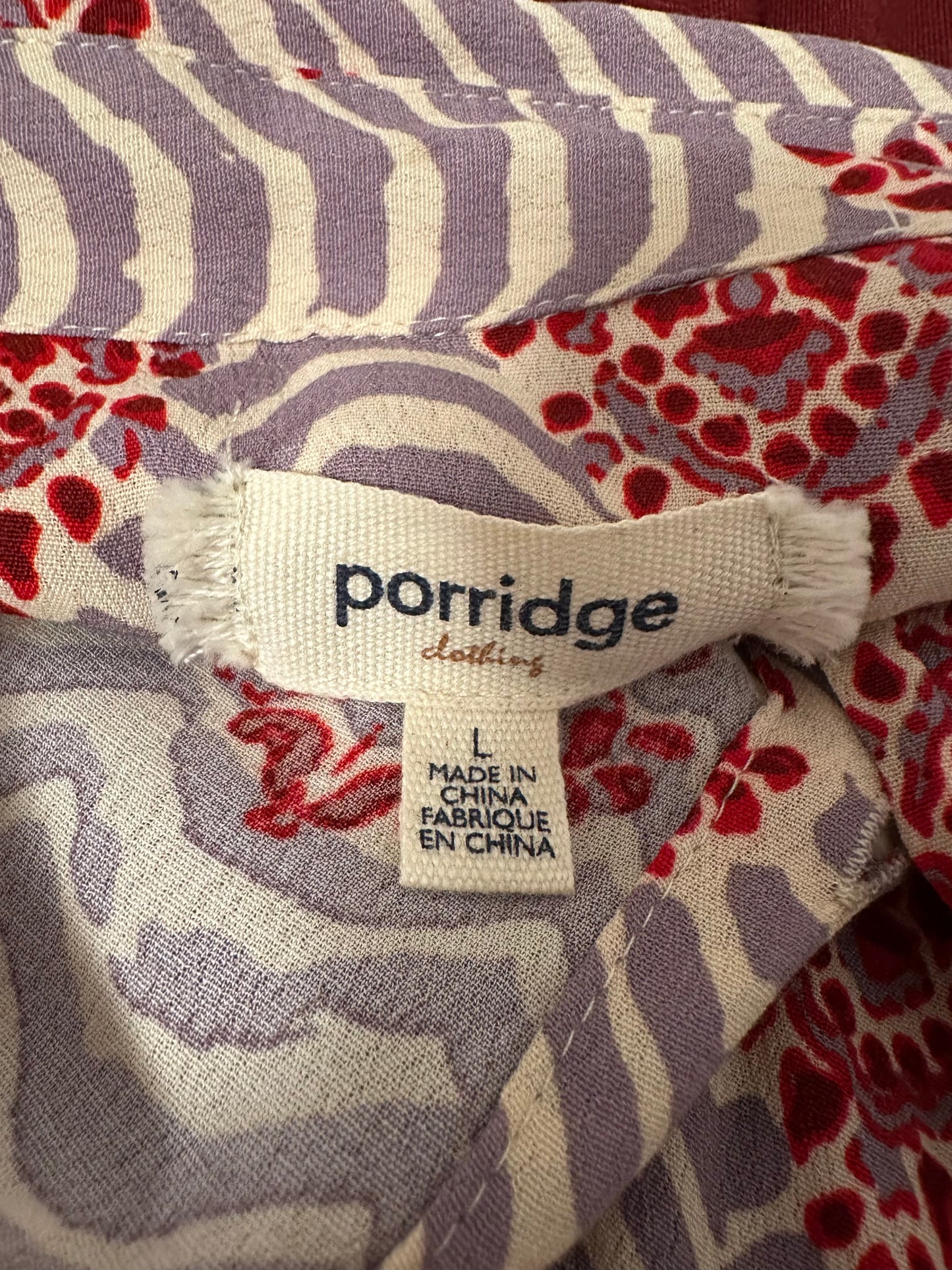 Porridge Anthropologie Patterned Mixed Media Button Down Shirt | Size Large