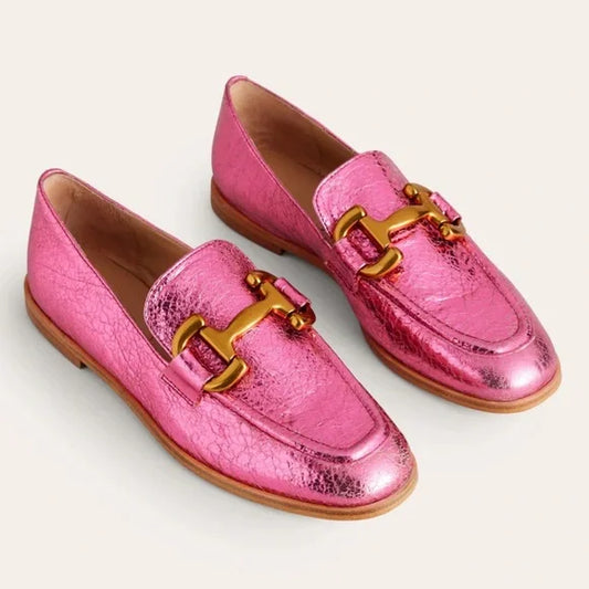 Boden Iris Snaffle Metallic Pink Loafers with Gold Detail | Size 39