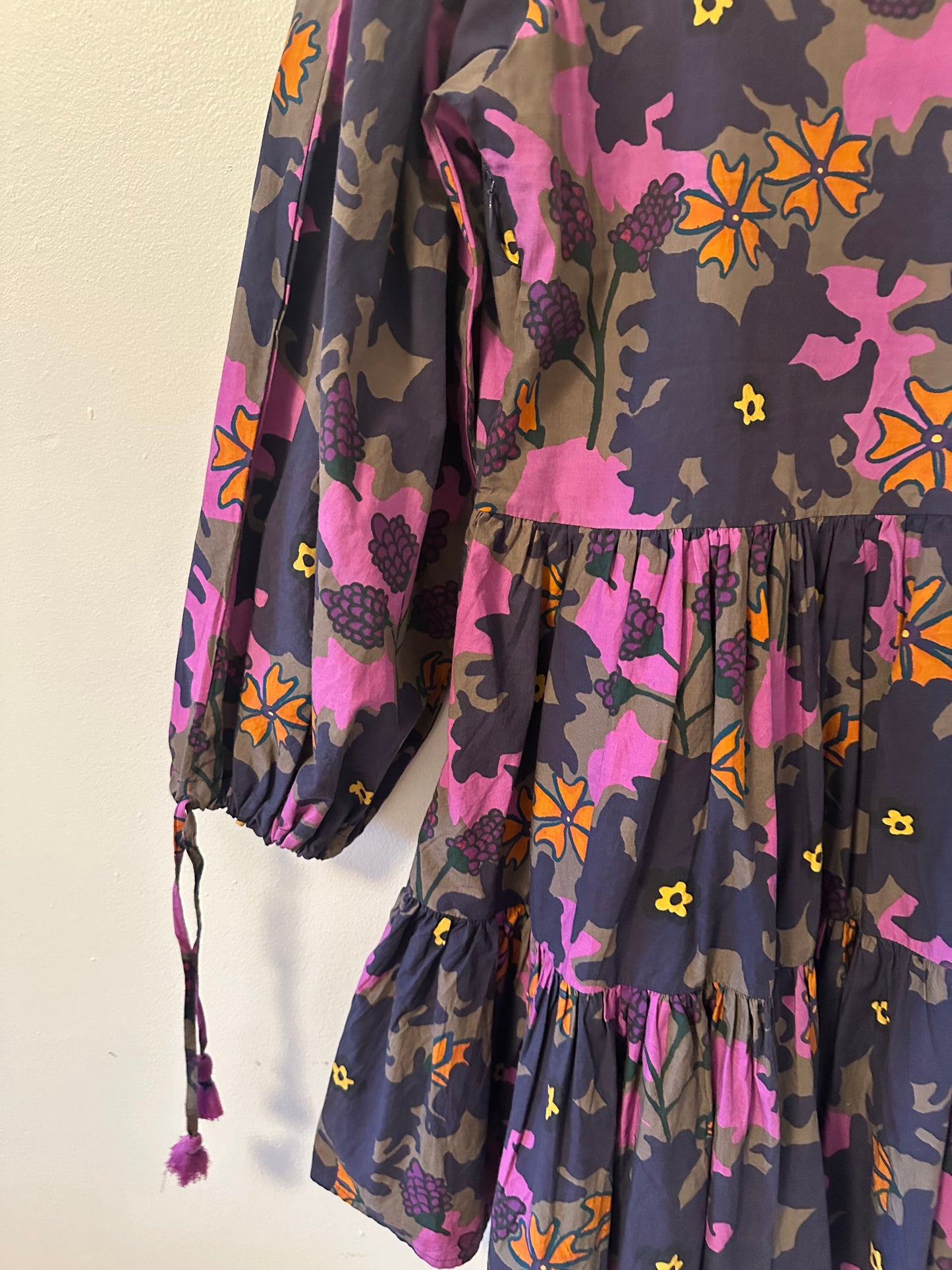 Oliphant Suzani Long Sleeve Purple Floral Yoke Mini Dress | Size Small