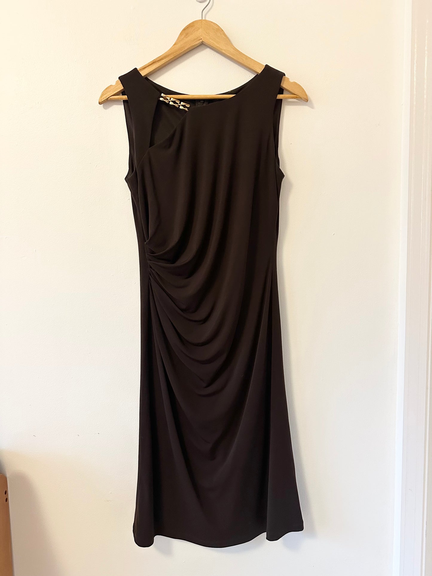 David Meister Chocolate Brown Mini Dress with Gold Detail | Size 6