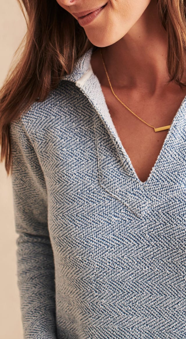 Faherty Beach Terry Hoodie in Whitewater Blue - Size Large