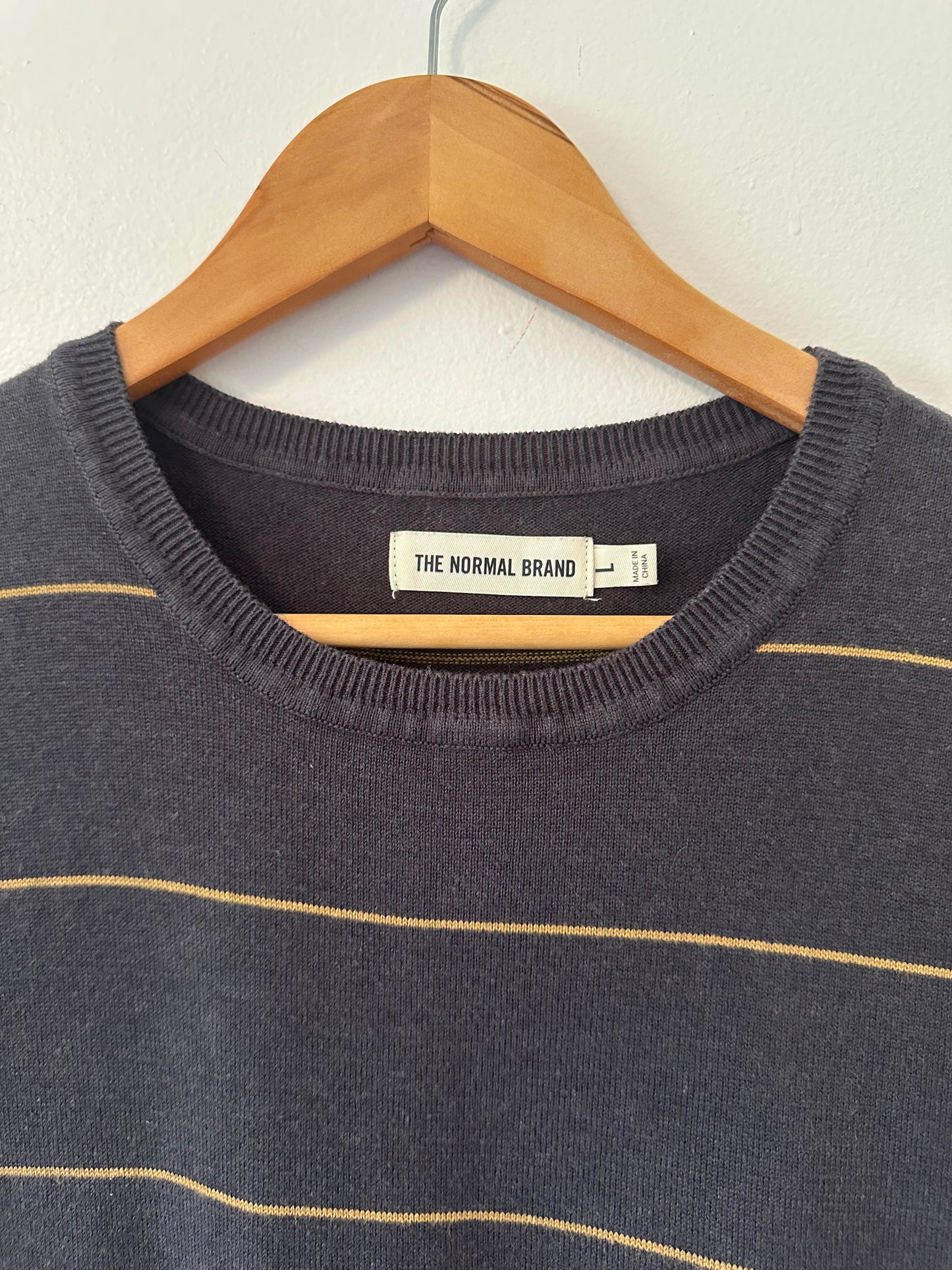 The Normal Brand Charcoal and Mustard Striped Tee | Size Large
