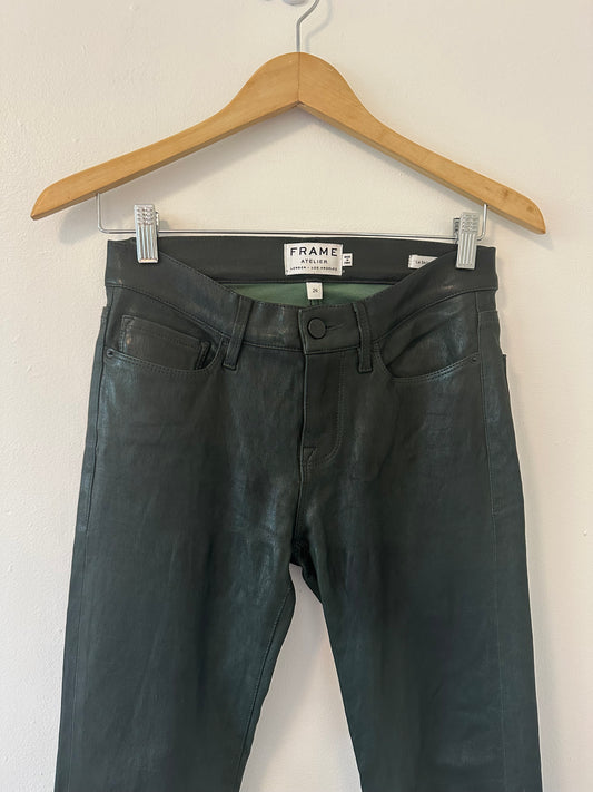 Frame Atelier Dark Green Leather Lamb Skin Pants - Size 26