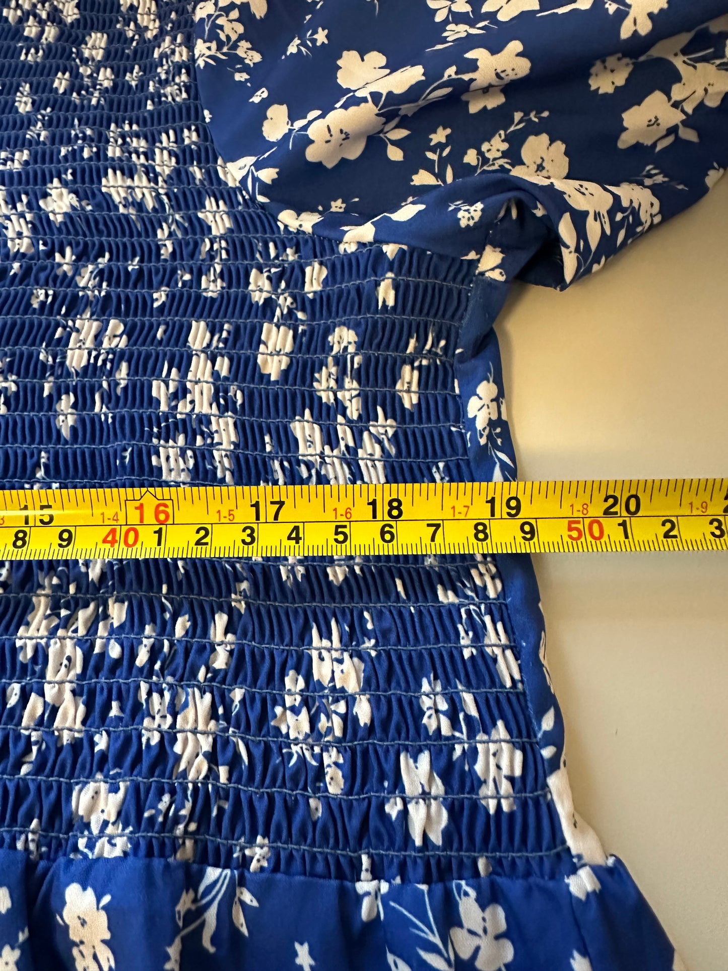 Sunday Up Smocked Bodice Blue and White Floral Dress | Size Large