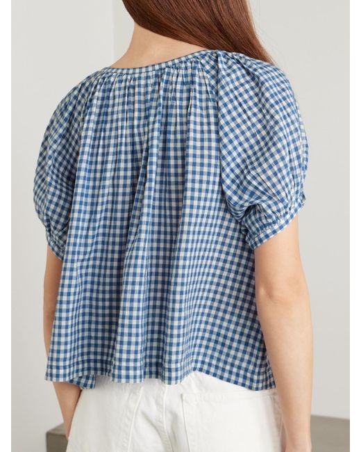 Doen June Gathered Gingham Organic Cotton Blouse - Size Small