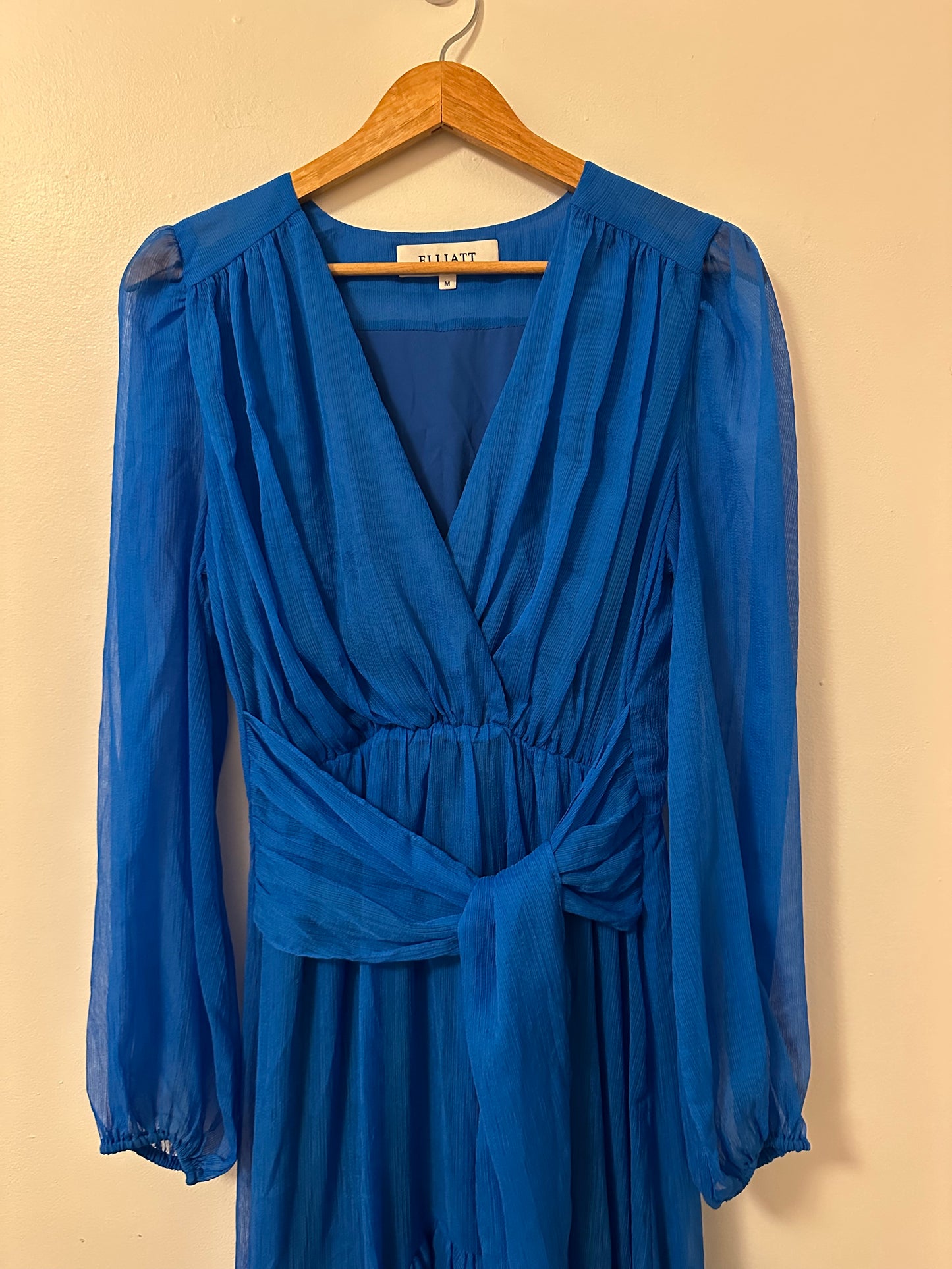 Elliatt Sylliott High Low Ruffle Chiffon Dress in Blue | Size Medium