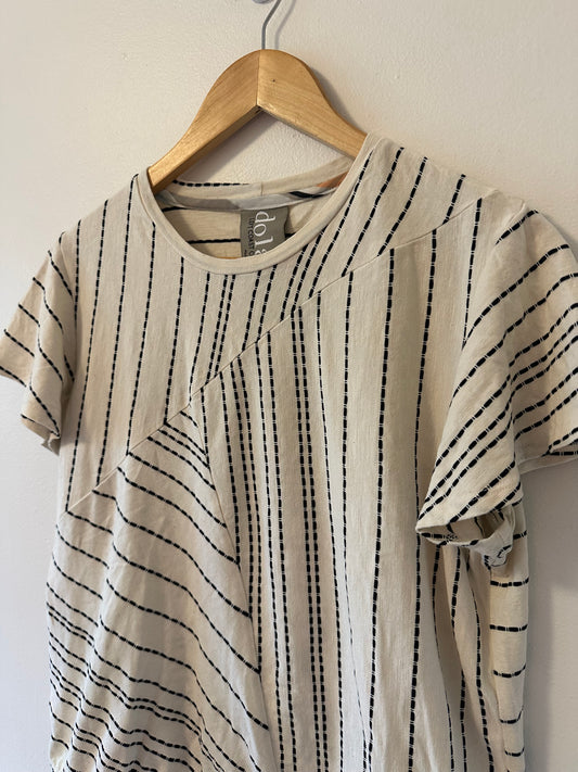 Dolan Black and Cream Striped Cropped Short Sleeve Tee - Size LP