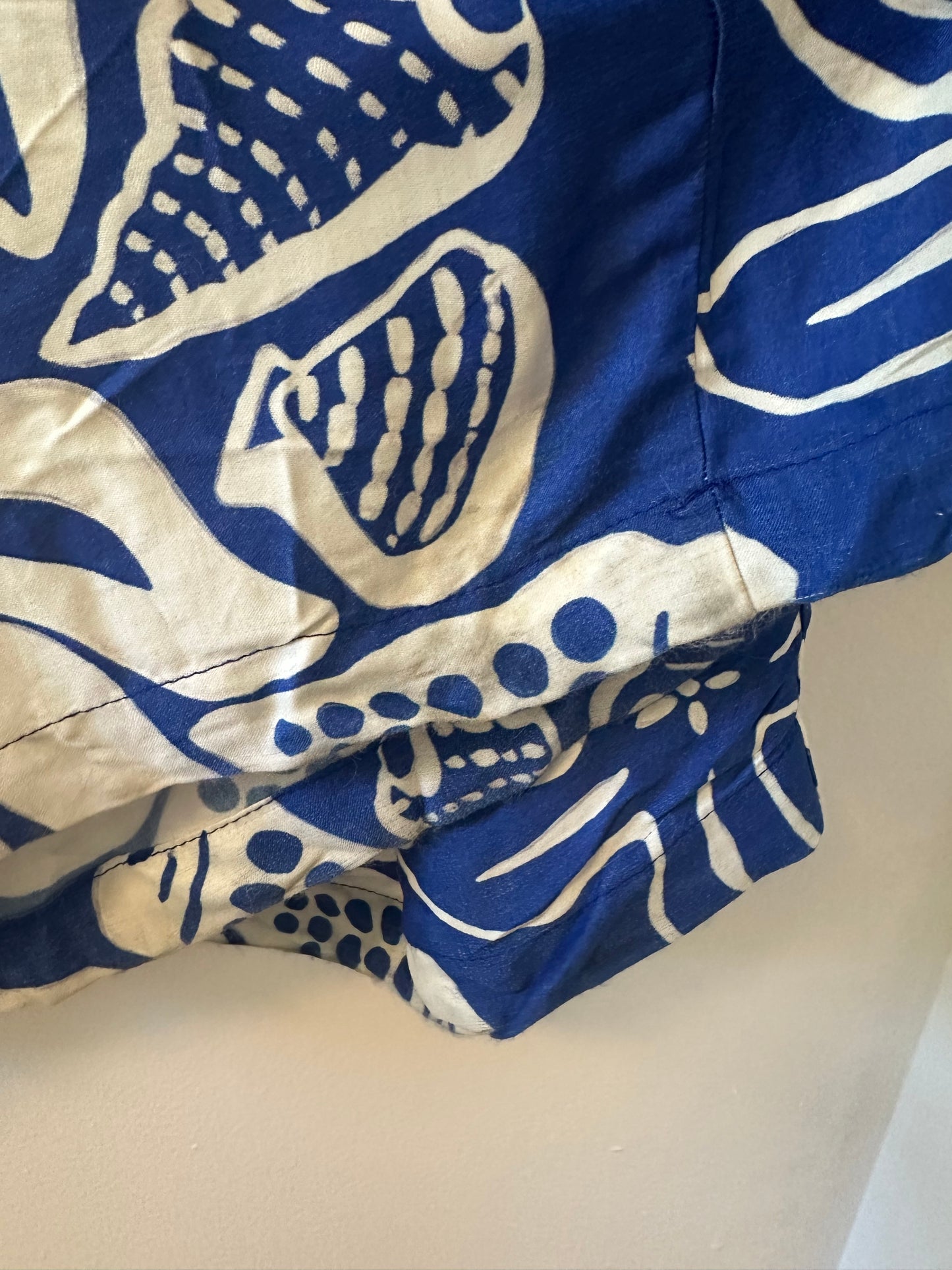 FARM Rio x Anthropologie Tropical Satin Wide Leg Pants in Blue Motif - Size Large