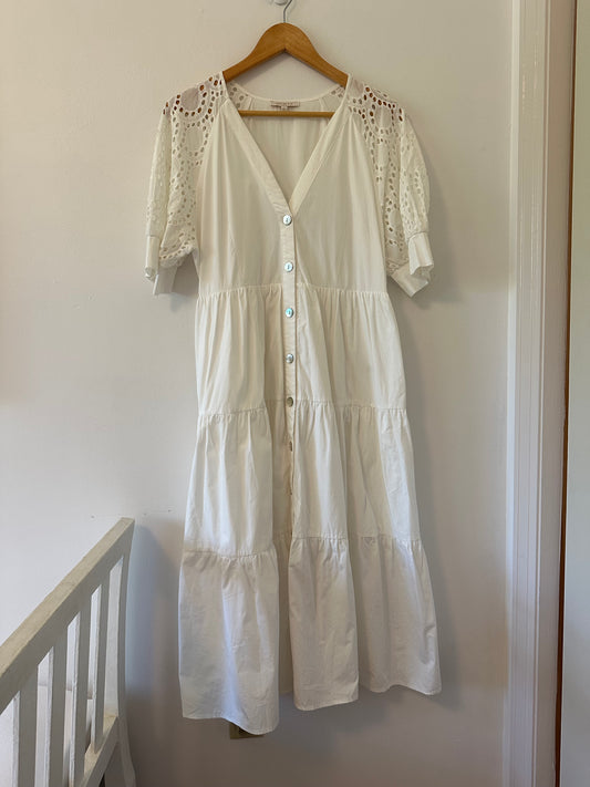 Skies Are Blue White Lace Sleeve Dress - Size Large