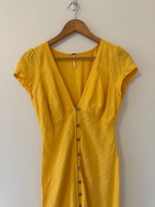 Free People New In Town Yellow Button-Down Midi Dress - Size Small