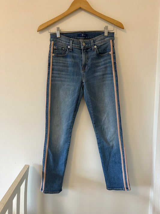 7 For All Mankind Roxanne Side-Stripe Skinny Jeans in Vintage Blue Dunes Size 25