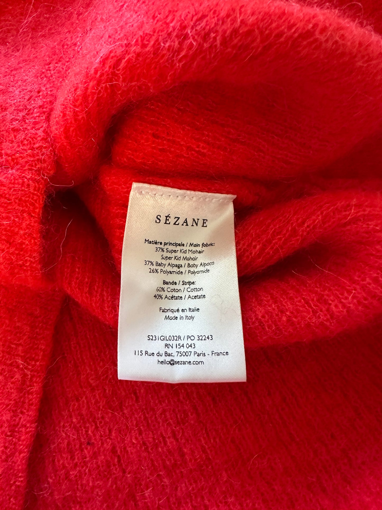 Sezane Barry V-neck Cardigan Sweater in Bright Red Mohair | Size Small